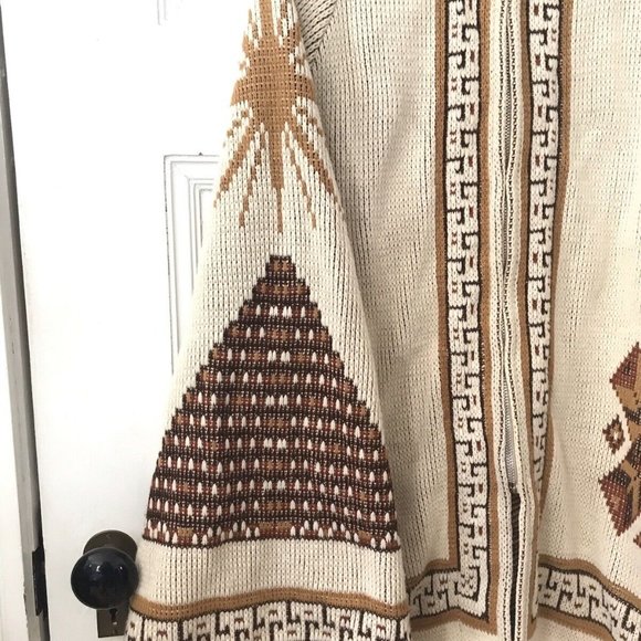 Vintage Clarke Fashions Ivory Mayan Boho Tiki Poncho Sweater One Size - Picture 2 of 8